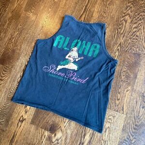 Vintage 90s Shore Bird Waikiki Beach Hawaii Hula Girl Souvenir Tank Top L Black